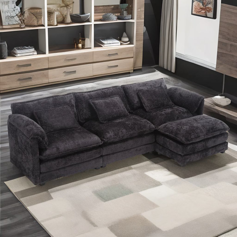 Canapé modulaire en forme de L, Noir, noir, noir, noir