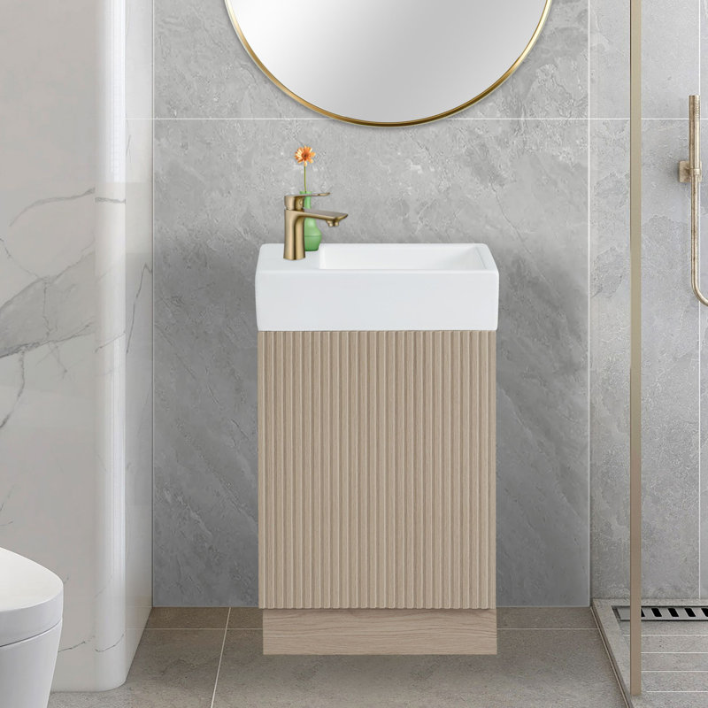 Ensemble de meuble-lavabo simple 18,6 po avec plateau en céramique Vallois, Naturel