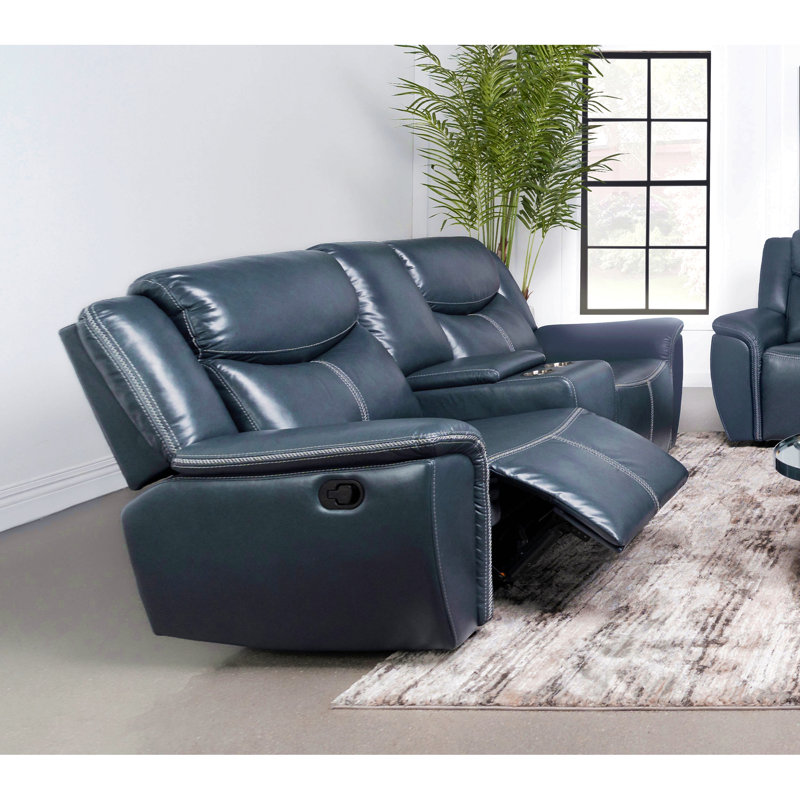 Blue Motion Reclining Loveseat With Console