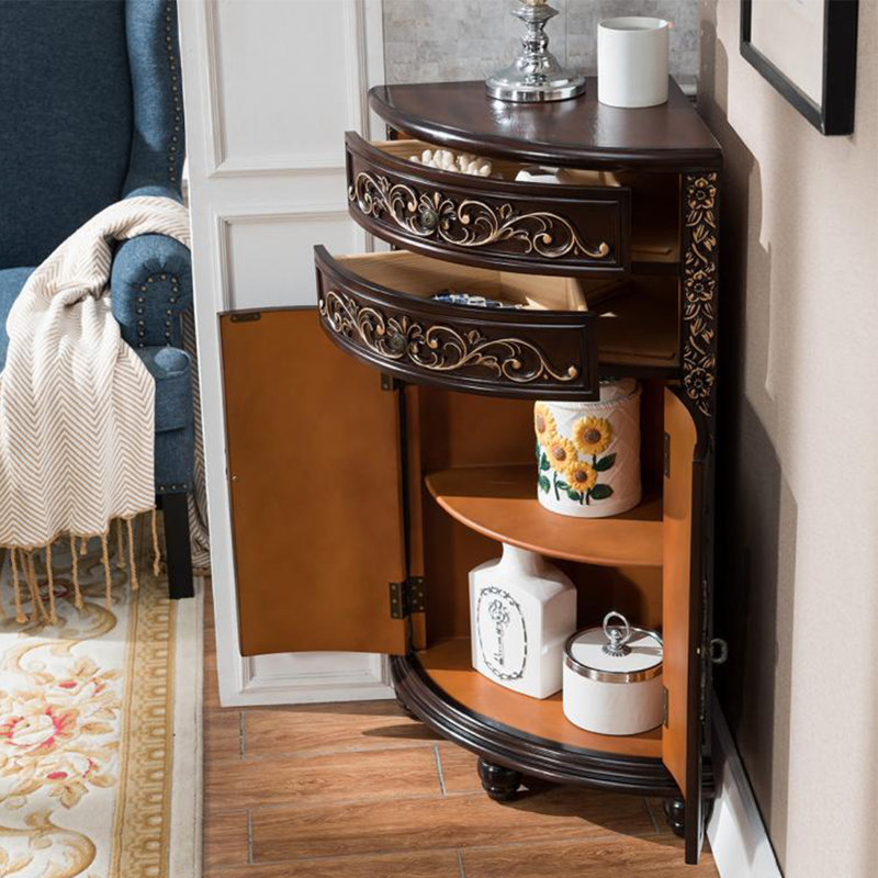 American style multi-functional corner cabinet, Nut-Brown