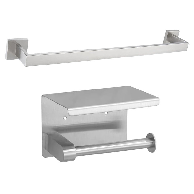 2-Piece Bath Hardware Set Wall Mounted Bathroom Accessories Set With Toilet Paper Holder And Towel Bar In Brushed Nickel