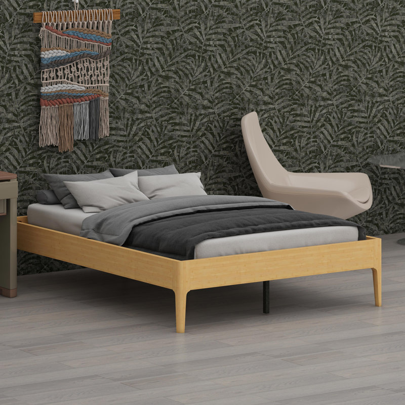 Base de lit tout-en-un à profil bas avec lattes de bois durables et contreventement en métal robuste, conception simple