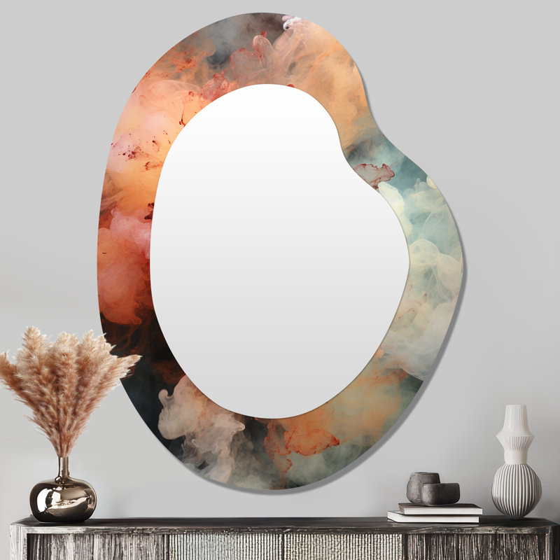 Wickham Beyond Boundaries fumée - grand miroir asymétrique de collages abstraits, décor de miroir mural unique de forme unique moderne, art imprimé en métal