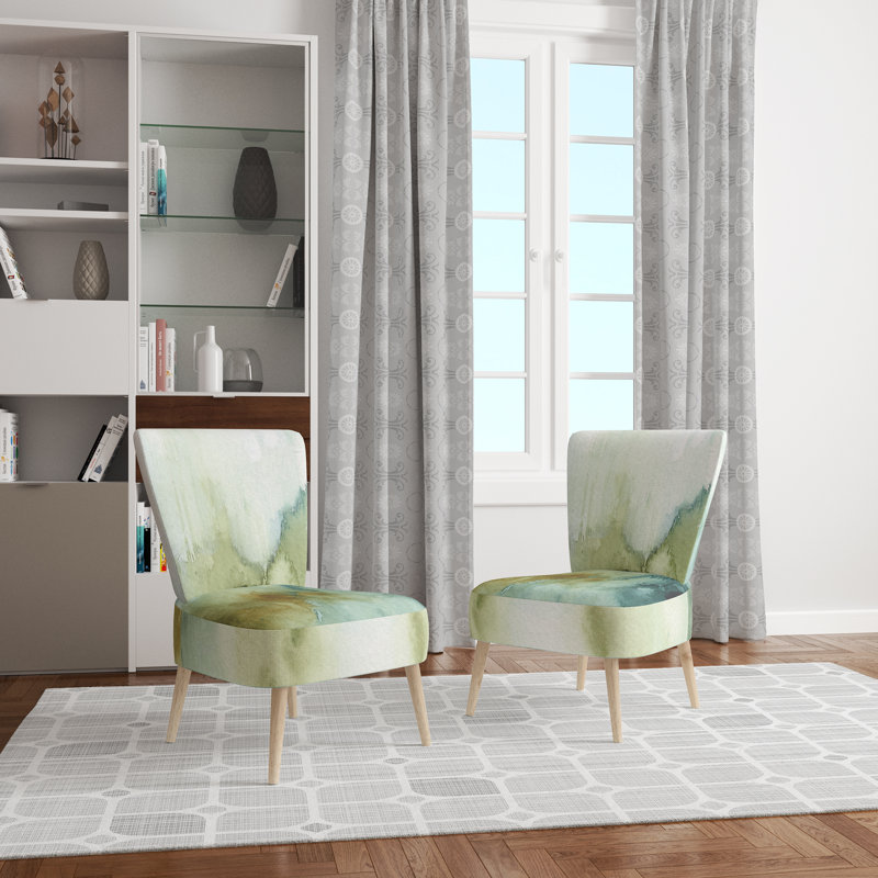 Upholstered Floral Side Chair - Modern floral Accent Chair, Abstract Watercolor Green Polyester Blend