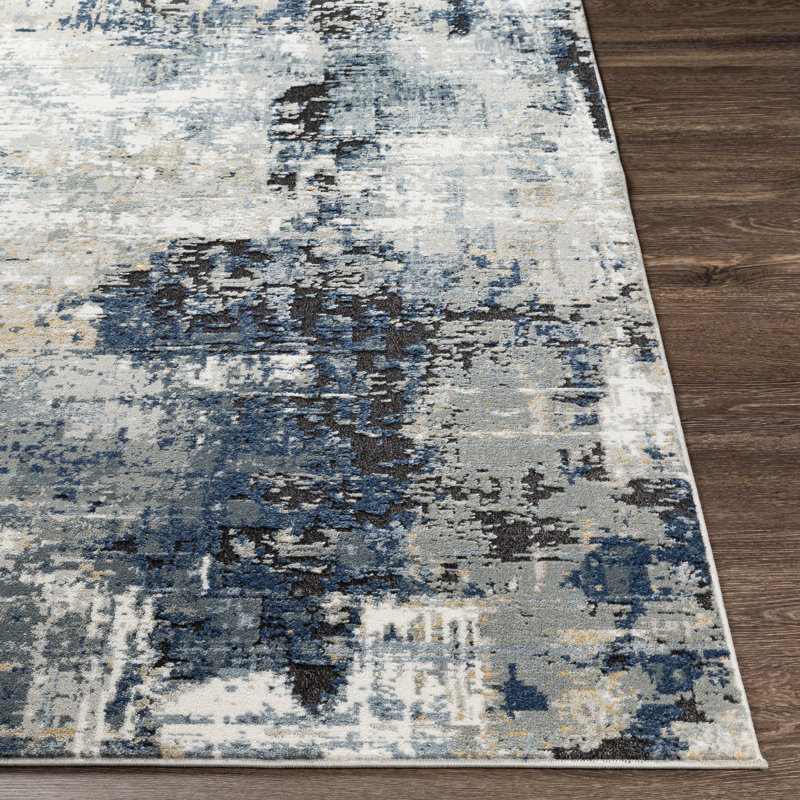Cosey Abstract Navy/Gray Area Rug, Runner 2'7" x 7'3"
