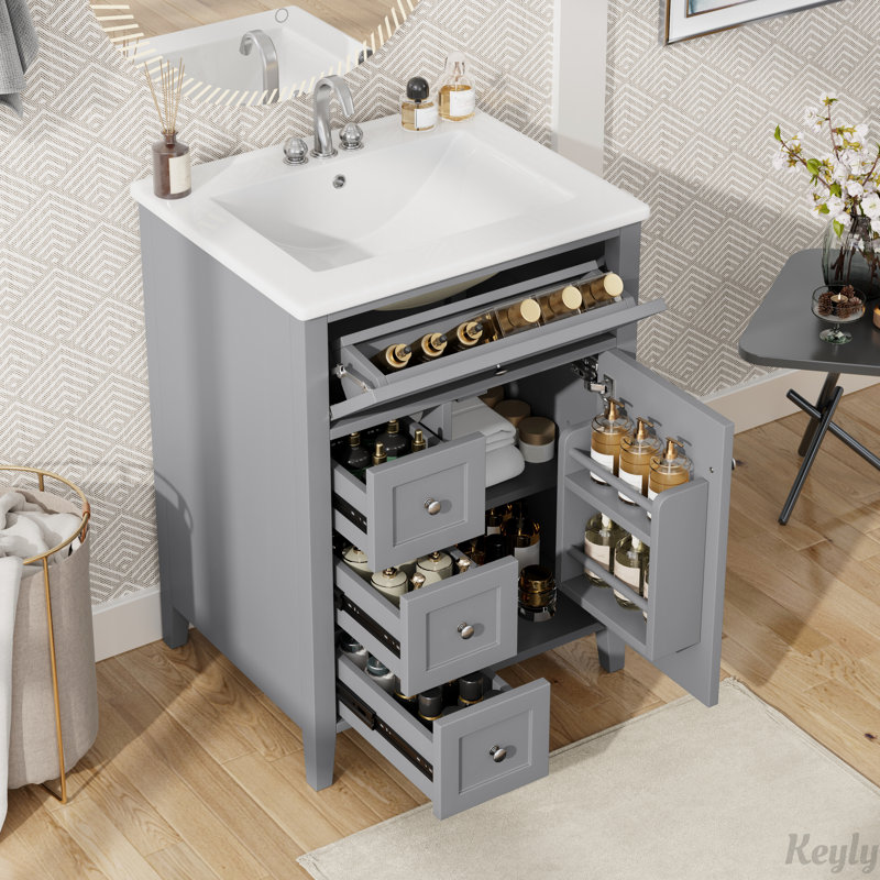 Meuble-lavabo 24 po avec lavabo, tablettes réglables, Gris