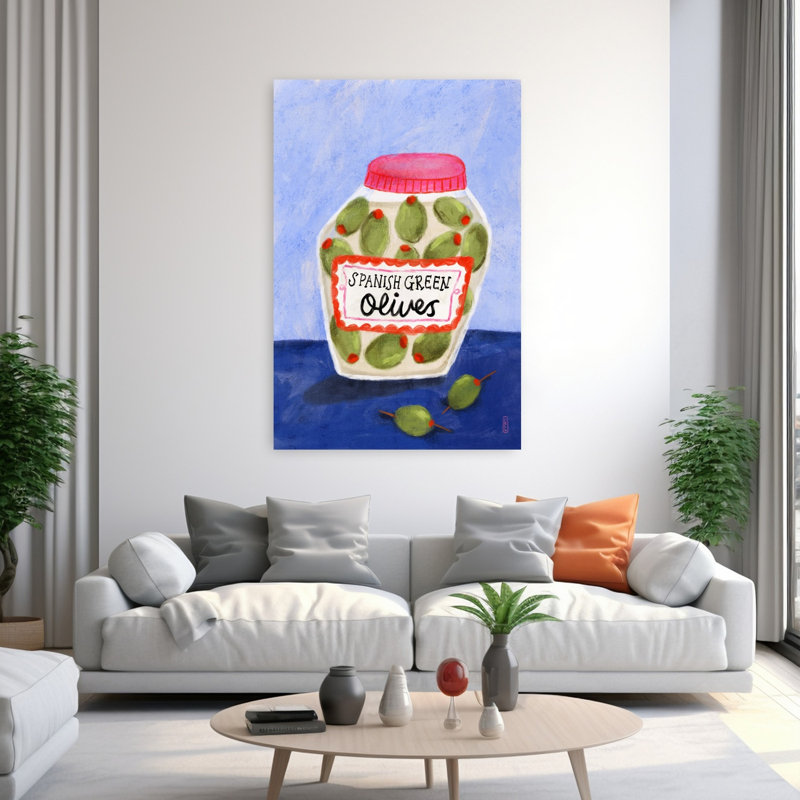 Art mural contemporain espagnol rustique, olives vertes, H 60 po x l 40 po