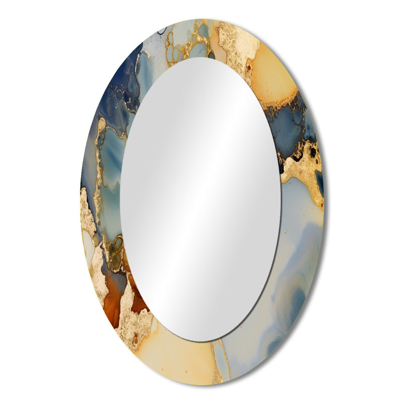 Art abstrait fluide de luxe brun - grand miroir mural ovale sur métal, H 36 po x l 24 po