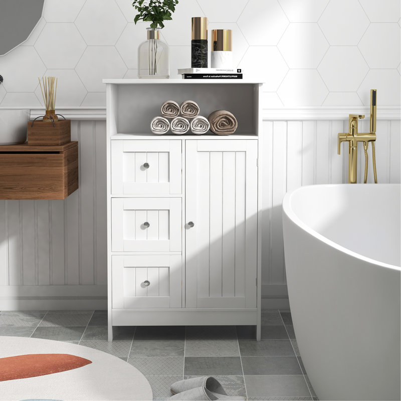 Armoire de rangement pour salle de bain avec 3 tiroirs et 1 porte
