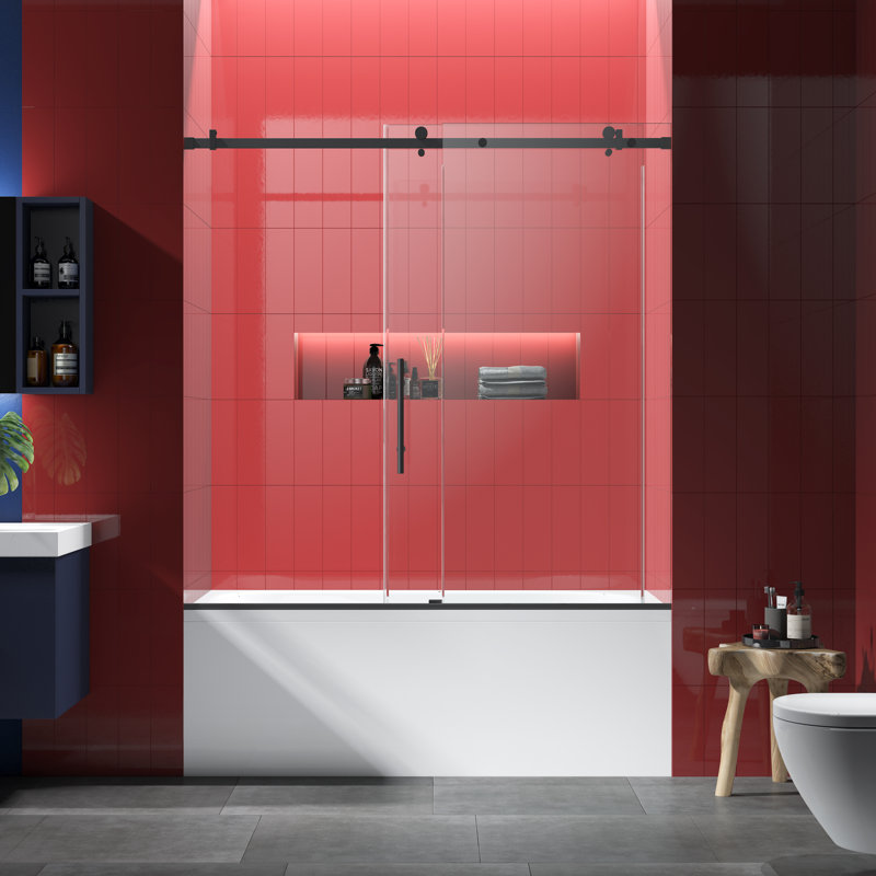 Julien 60'' - W x 60'' H Sliding Door Frameless Tub Door with Heat Soaking Process; Protective Coating Treatment, Black