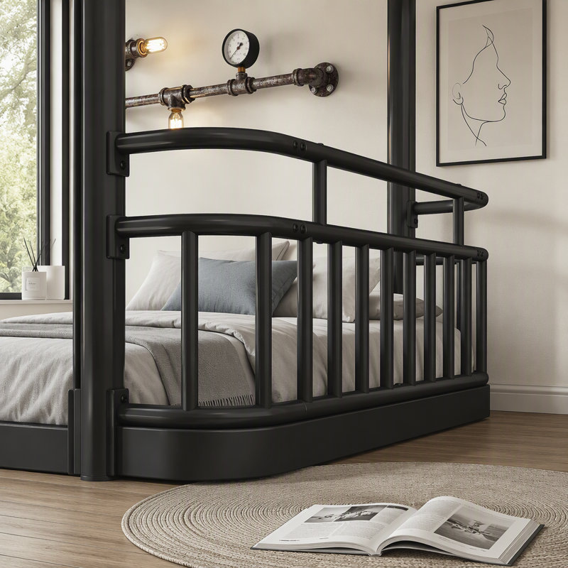 Lit superposé simple TG au-dessus de simple TG avec échelles et garde-corps, structure en métal à tuyaux ronds améliorés, élégant et polyvalent pour toutes les pièces, adolescents et adultes, noir
