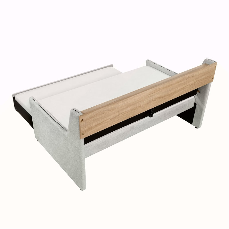 Lit de jour gris clair 1pc avec bibliothèque gigogne escamotable