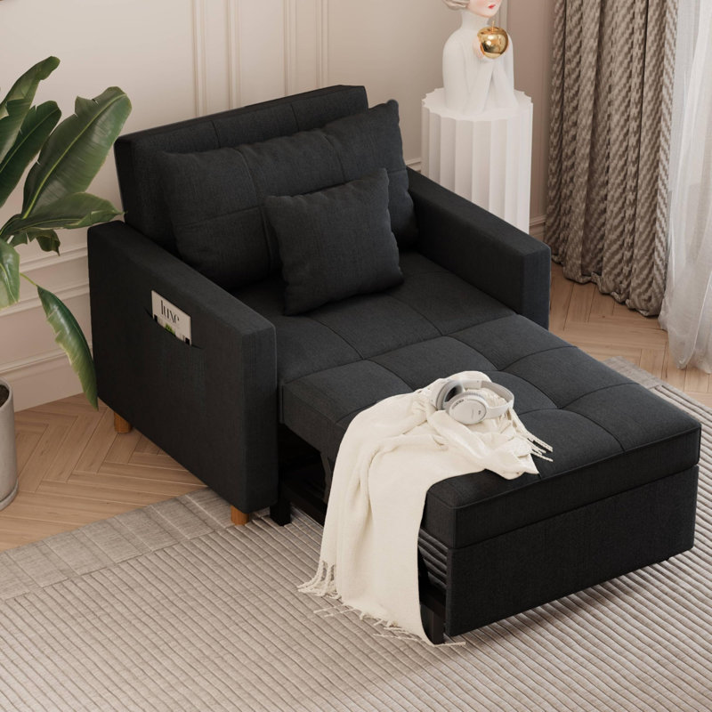 Emma-Leigh 1 Seater Fabric Accent Chairs Bed, Black Linen