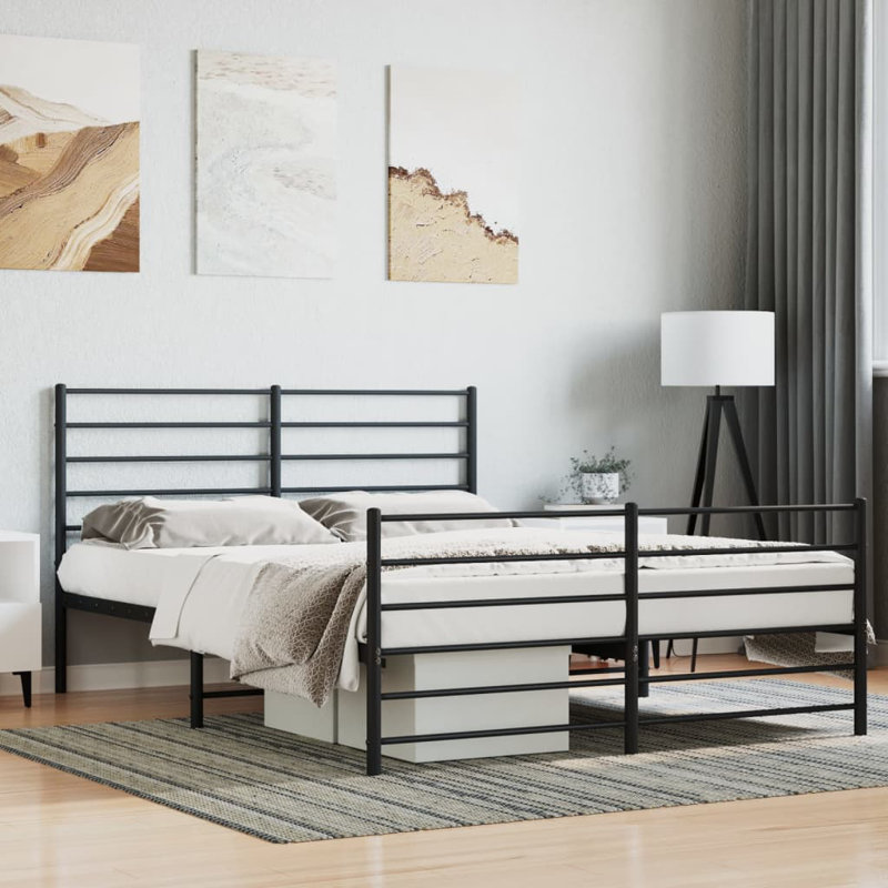 Metal Bed Frame with Headboard & Slats, No Mattress, Easy Assembly, Black, Full/Double