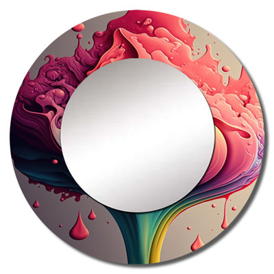 Prestero Multicolor Liquid Ink Tulip Flowers I - Tulip Decorative Mirror, Traditional Round Wall Mirror, Printed Metal Art