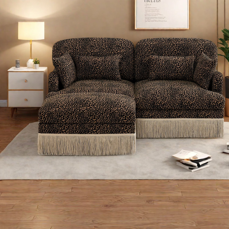 Modern Sofas, Chenille Leopard Loveseat With Movable Ottoman For Home