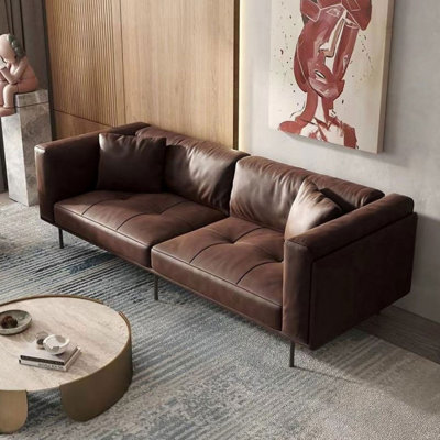 Coffee Genuine Leather Modular Sofa cushion Loveseat