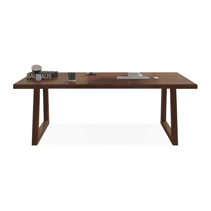 Nut-brown Rectangular Solid Wood desk, 29.53" H x 86.61" W x 35.43" D