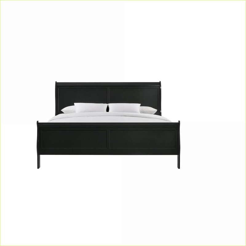 Lit-bateau à panneau simple en bois massif de la collection Louis Philippe, finition cerisier brun pour chambre d'amis, Noir
