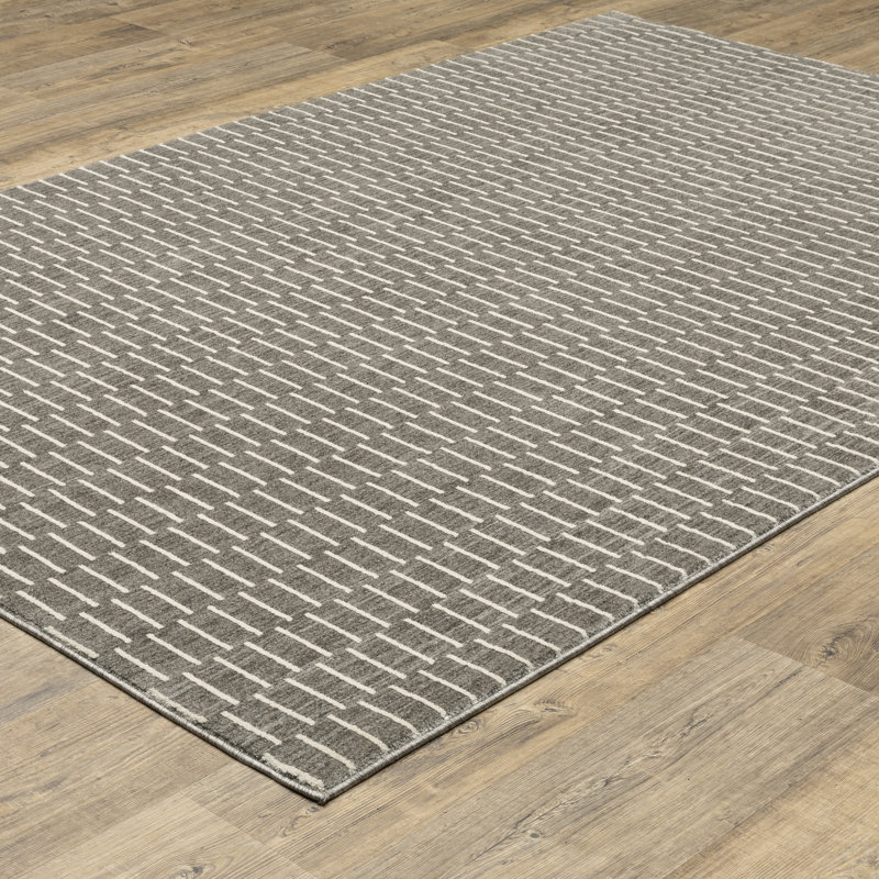 Orion Modern Geometric Lines Charcoal/Beige Area Rug, Rectangle 9'10" x 12'10"
