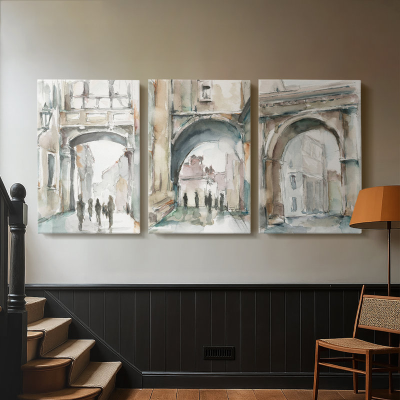 Watercolor Archures I - Toile tendue avec châssis sur mesure - 3 pièces, H 27 po x l 54 po