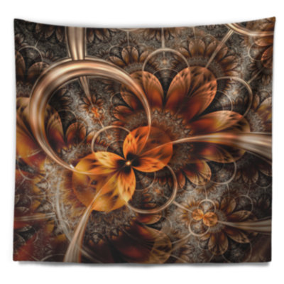 Tapisserie fleur abstraite orange fractale