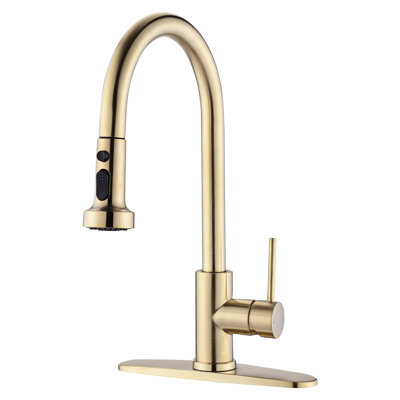 Stainless Steel Pull Down Kitchen Faucet With Soap Dispenser In Brushed Gold - Scratch, Rust, And Spot 360-Degree Swivel Spout Dynamic Spray Function 1.8Gpm Flow Rate 360 Swiveling Potent Capacity Max