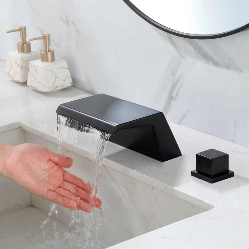 Robinet de salle de bain à large entraxe avec bonde, Noir