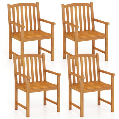 4PCS Outdoor Dining Chairs Acacia Wood Slatted Patio Chairs w/ Inclined Backrest by Ophelia & Co.