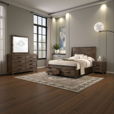 Ensemble de chambre avec grand lit 4 pièces Frio, brun rustique doré Frio