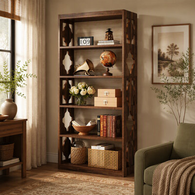 Six Tier Wooden Bookcase with Rhombus Pattern for Organized Home Office Storage Display