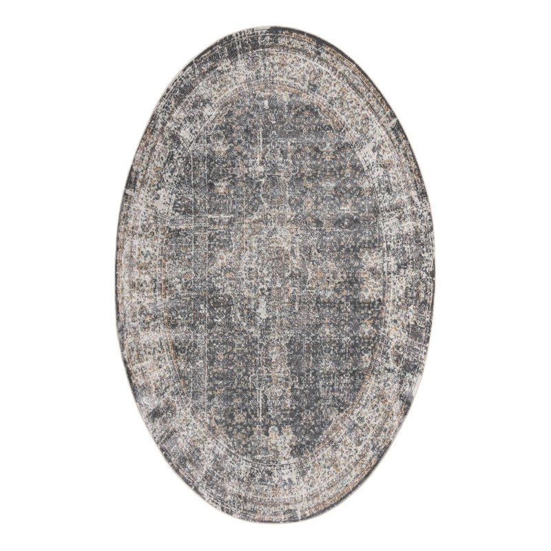 Folmar Oriental Fume Gray Area Rug, Oval 5' x 8'