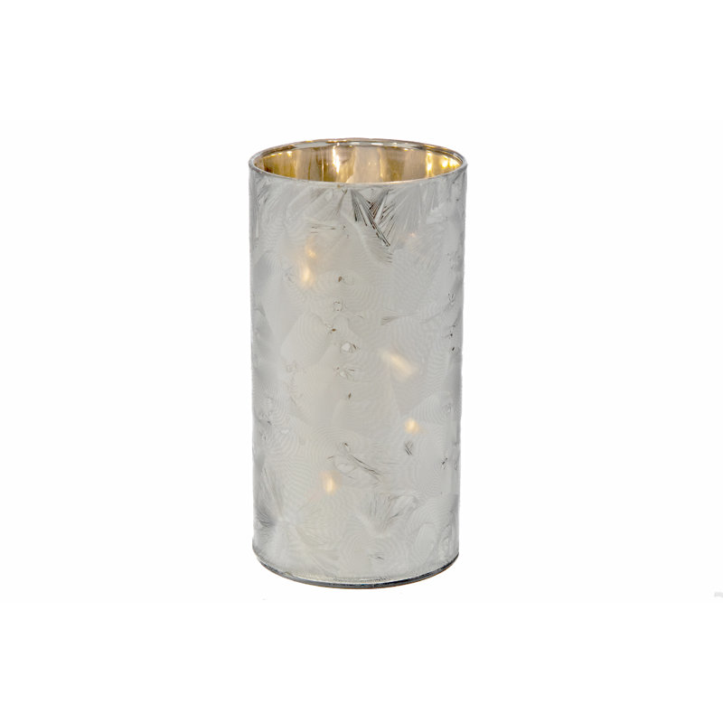 Support à DEL en verre cylindrique, H 7,9 po x l 3,5 po x P 3,5 po, Argent