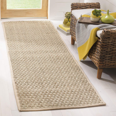 Natural Fiber Collection Runner Rug - 2'6" X 6', Natural & Beige, Border Basketweave Seagrass Design, Easy Care, Ideal For High Traffic Areas