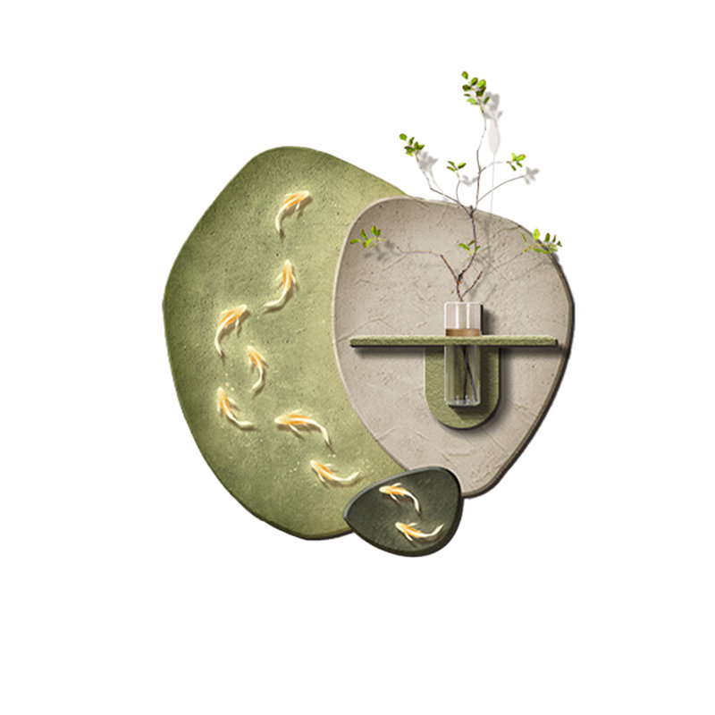 Décoration murale zen poisson jouant sur le grès, H 31,5 po x l 31,5 po x P 1,18 po