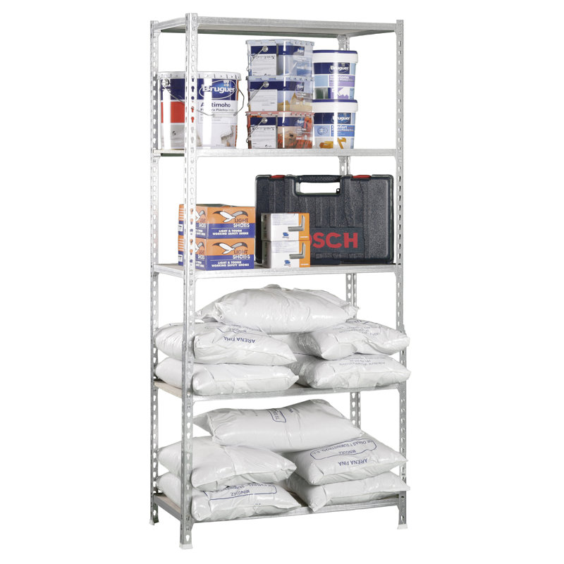 90cm W Metal Height -Adjustable Shelving Unit, 180cm H x 90cm W x 30cm D, Silver/Beige