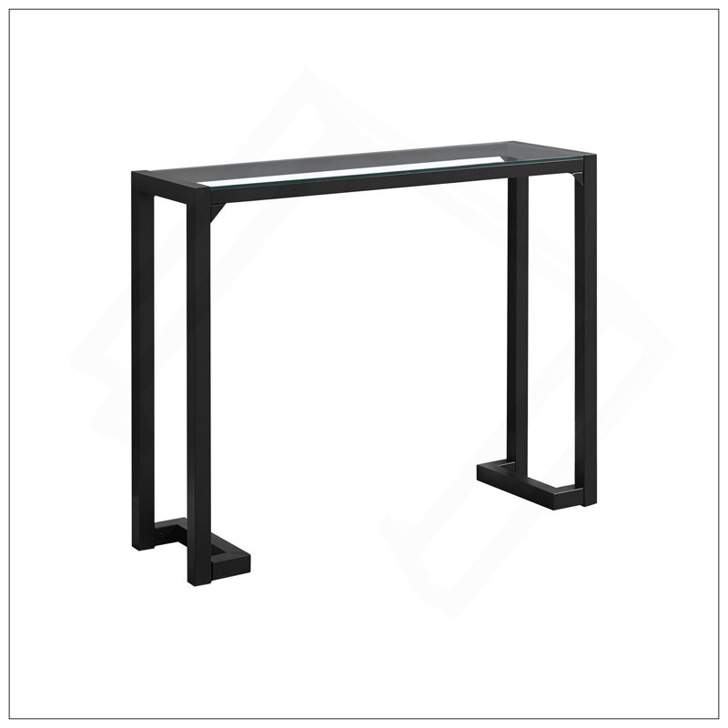 Table d'appoint, console, vestibule, étroit, canapé, salon, chambre à coucher, verre trempé transparent, métal noir, contemporain, moderne