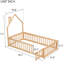 Lit simple au sol avec tête de lit en forme de maison et clôture de garde-corps - Structure en pin-1359313040
