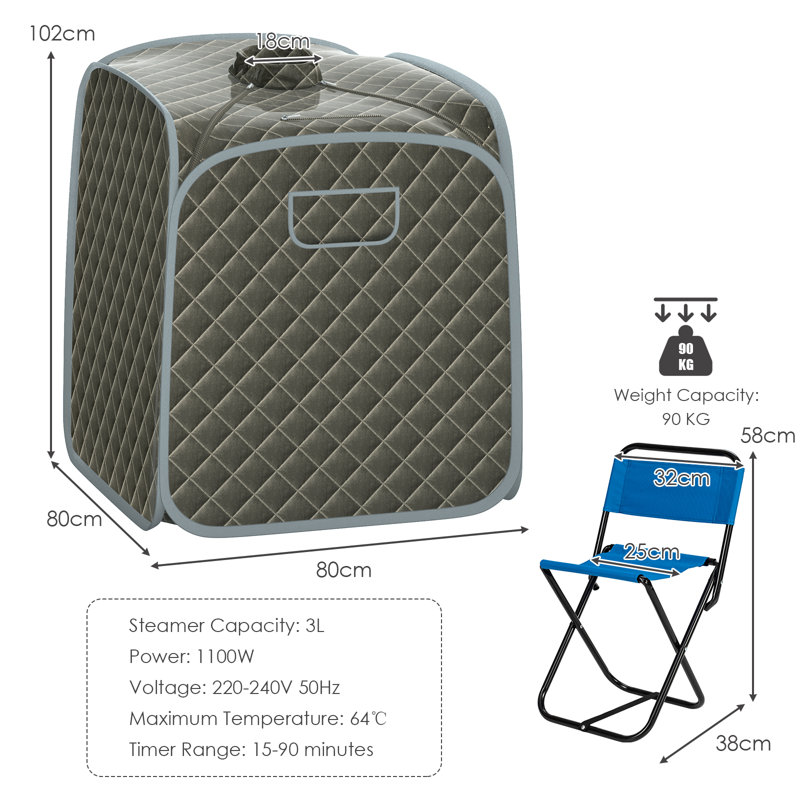 Symple Stuff 1 - Person Portable Traditional Steam Sauna with Remote Control, Grey