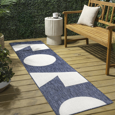 Orbie Modern Geometric Abstract Two-Tone Navy/Cream Indoor/Outdoor Rug