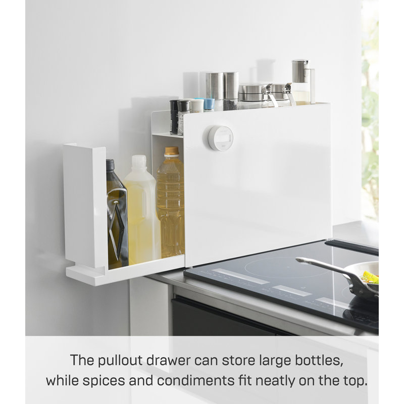 White Steel Magnetic Countertop Spice Rack with Drawer