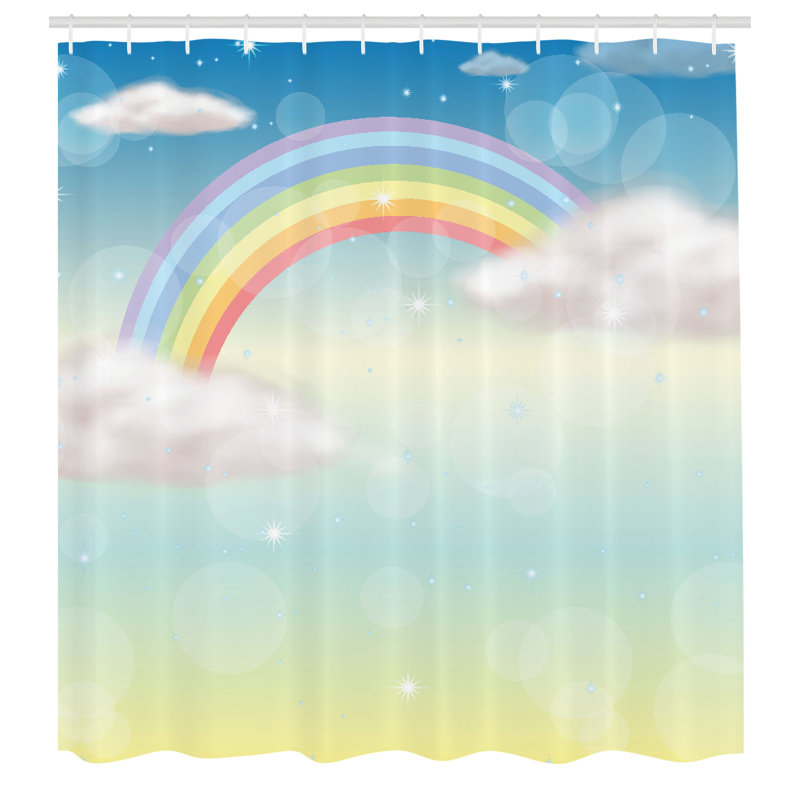 Dakota Fields Cloud Shower Curtain Semi Circle Style Rainbow Multicolor, 84"H x 69"W