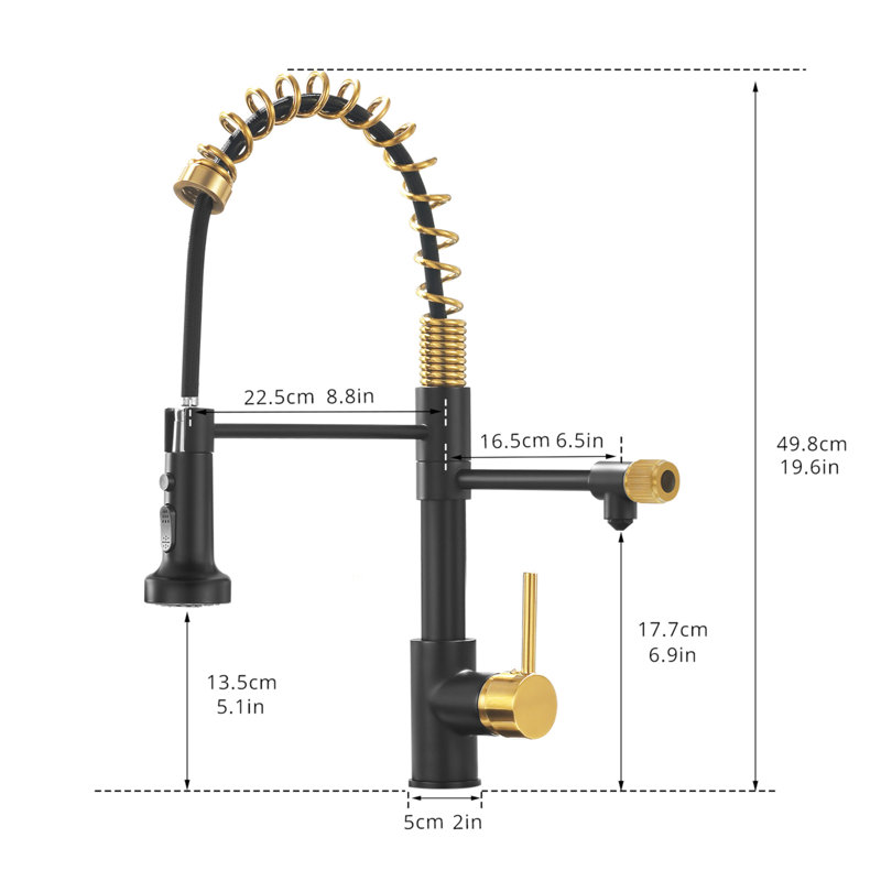 Robinet de cuisine de purificateur d'eau potable, robinet d'évier de cuisine rétractable, Noir / or