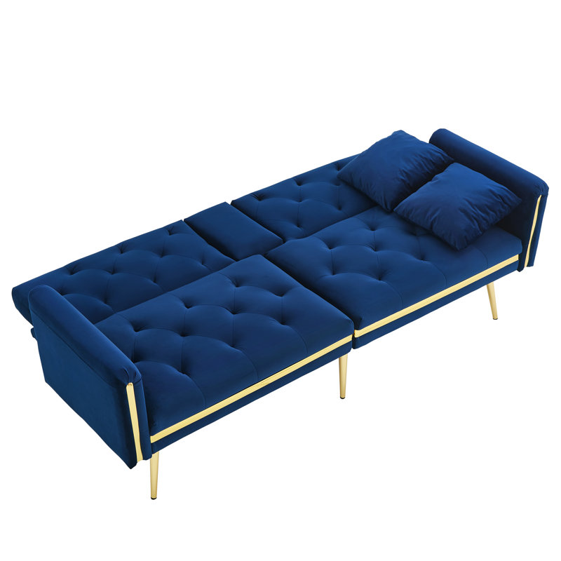 2 Seater Velvet Sofa Bed, Blue