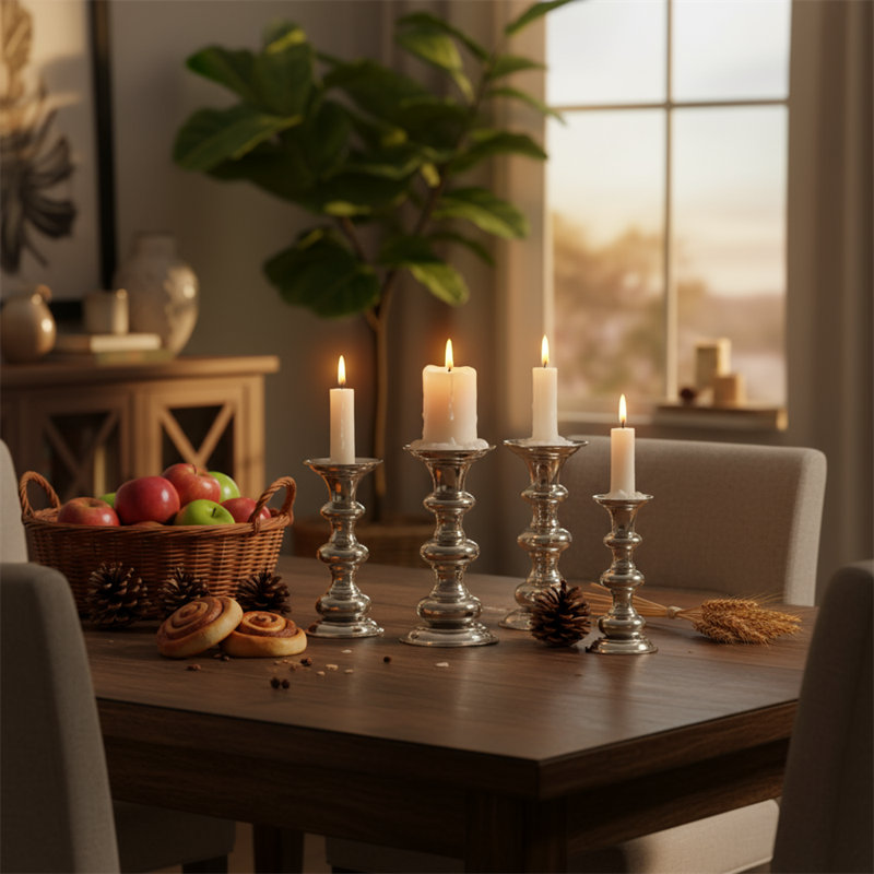Mercury Glass Pillar Candle Holders, Silver Glass Candle Holder