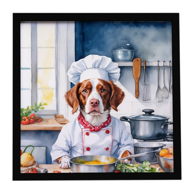 Brittany Spaniel The Chef Framed Metal Print