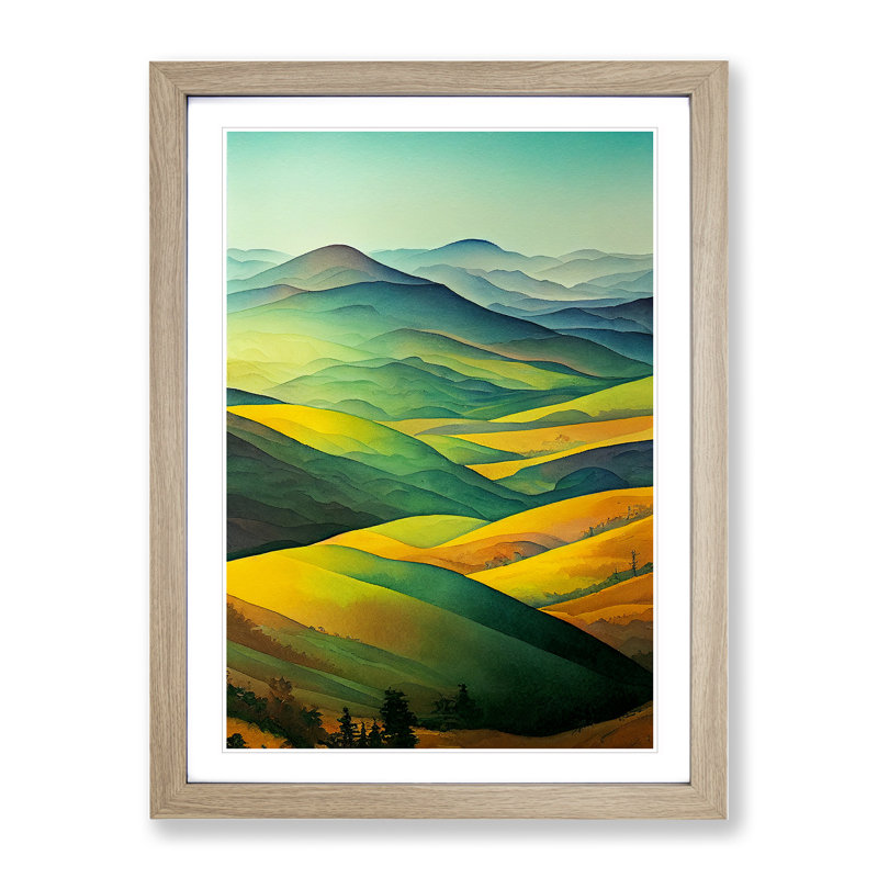 Meadow Landscape No.3 - Framed Print, 64cm H x 46cm W x 2cm D, Oak