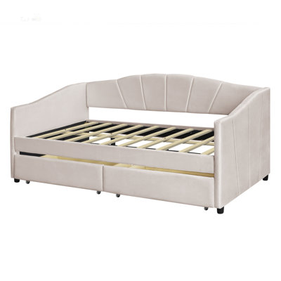 Elegant Velvet Upholstered Twin Daybed with Two Storage Drawers, Wood Slats, and Durable Frame for Modern Homes