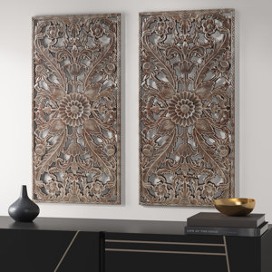 Abequa Botanical Distressed Carved Wood Wall Dcor15.75*31.5*0.59  (incomplete only 1 piece) 