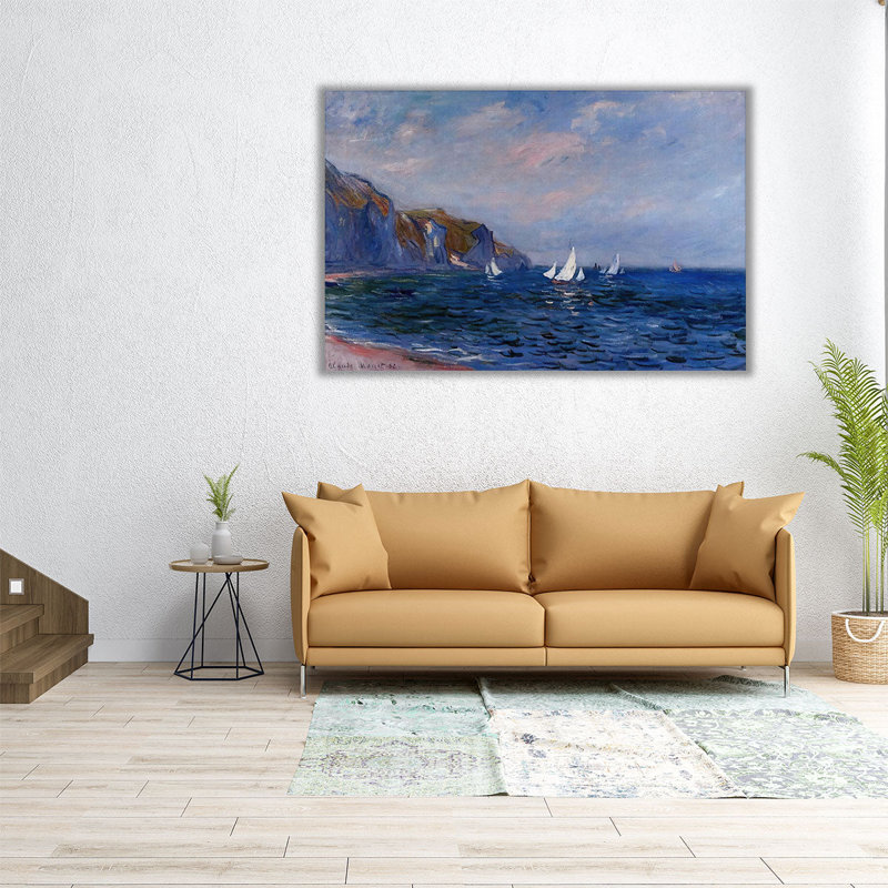 Falaises et voiliers à Pourville, 1882 - reproduction d'art sur toile, H 20 po x l 30 po